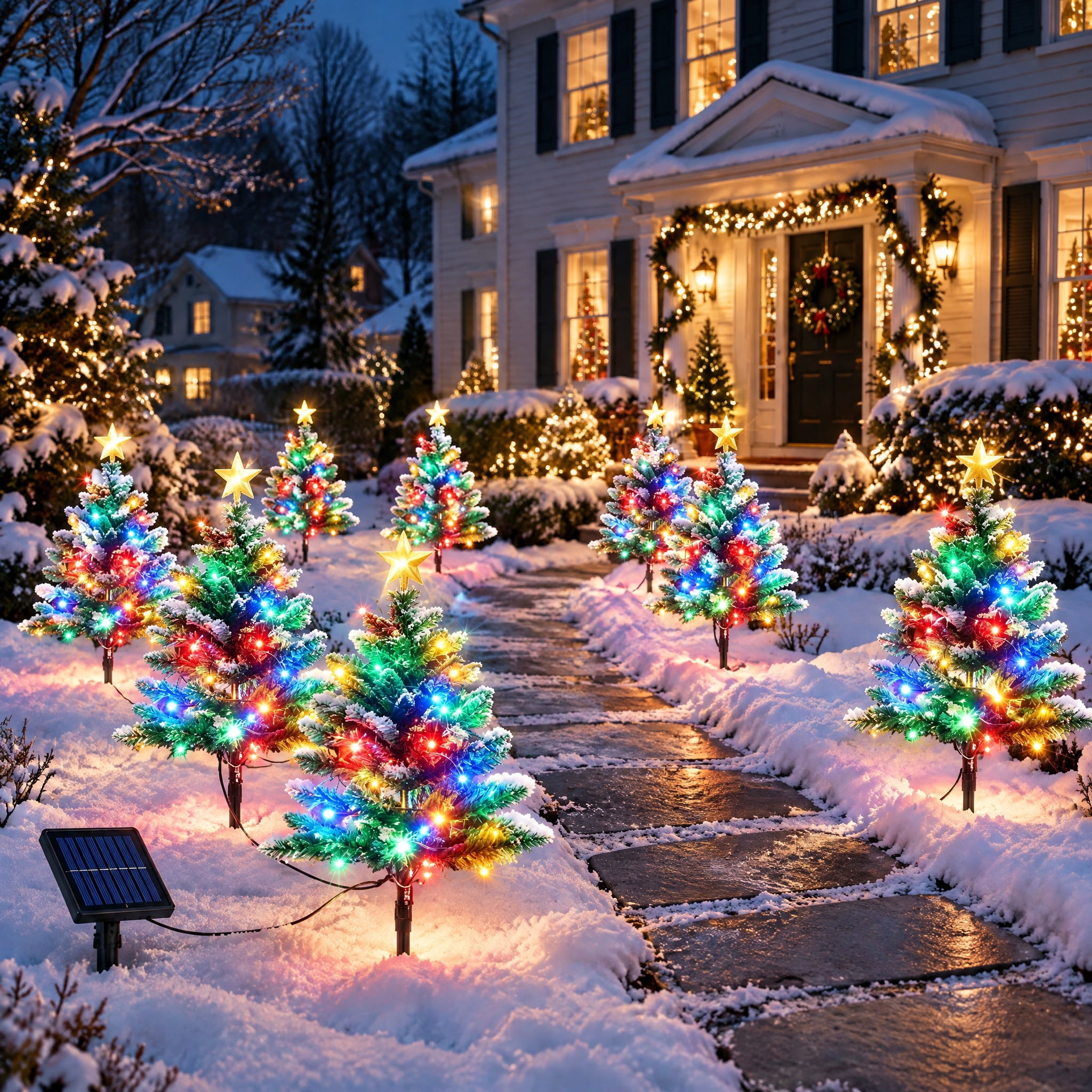 Set of 8 Outdoor Solar-Powered Christmas Tree Stump Lights, 160 LEDs