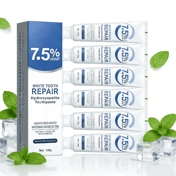 Set 8-Pack Hydroxyapatite Toothpastes for Enamel Protection and Tooth Strengthening, Gentle Mint, Fresh Breath, Daily Use for Oral Health (Gentle Mint)