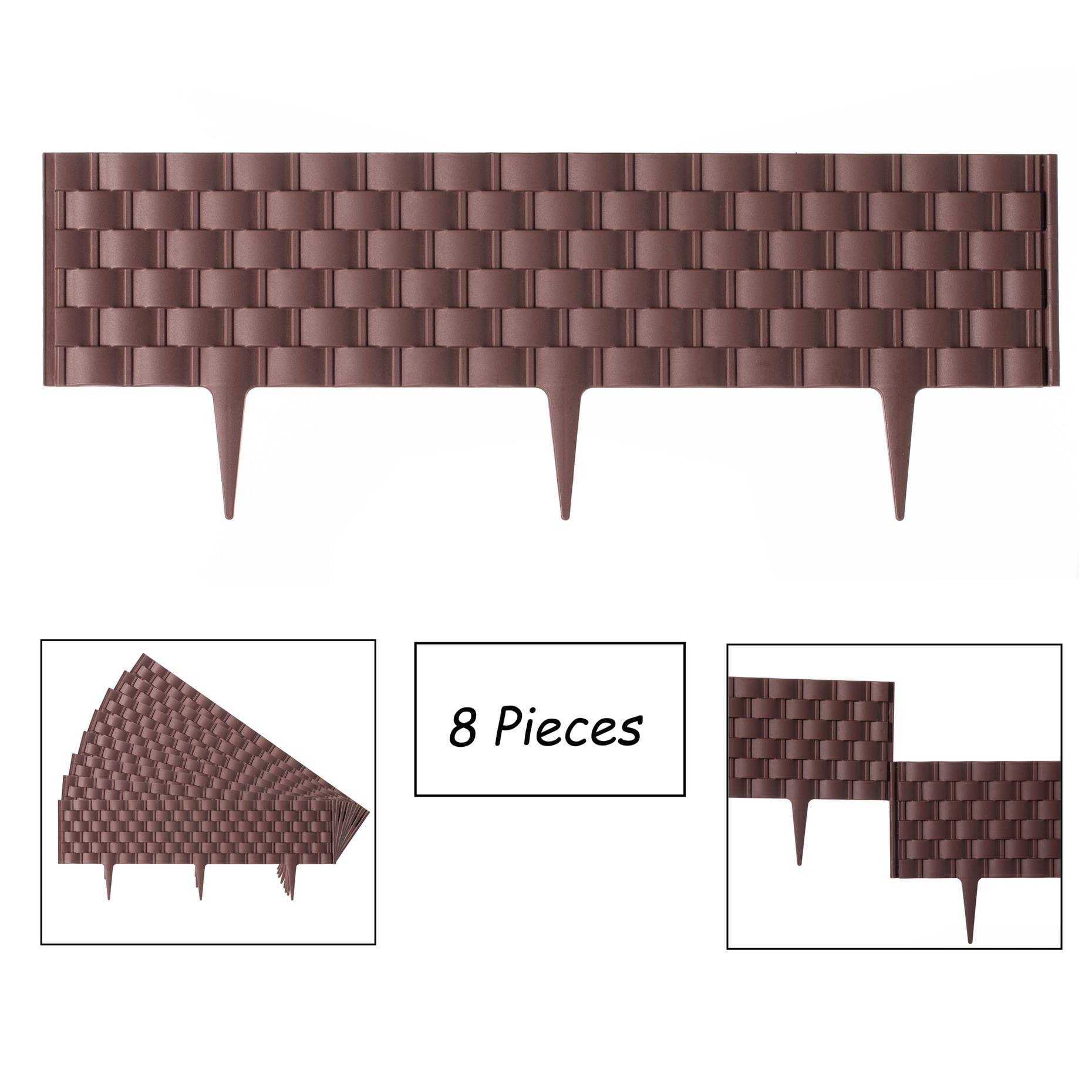 Rich Brown Rattan-Inspired Plastic Garden Edging Set, 8 Pieces
