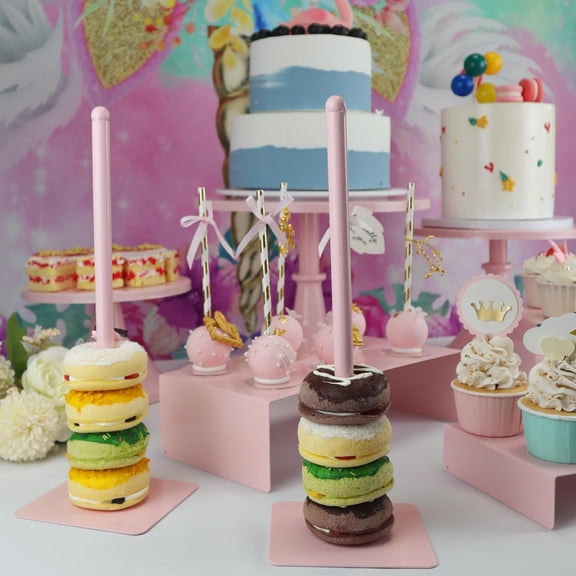 Set of 8 Pink Cake Stands Donut Holder Round Metal Dessert Display Risers Cupcake Stand Serving Platter for Weddings Birthday Baby Showers Anniversary Party