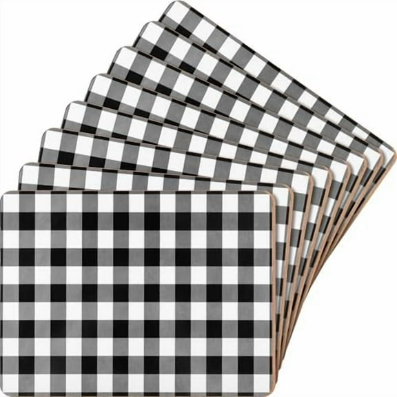 Set of 8 Plaid Heat Resistant Cork Placemats for Kitchen and Dining Tables 16 x 12'' Gingham Hard Placemats Christmas Thick Cork Backed Easy Clean Table Mats
