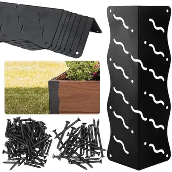 Set of 8 Raised Garden Bed Corner Brackets with Wood Screws, Rust Resistant Metal Connectors 11" x 3" x 3" for 20"-24" Beds, Raised Bed Corners for Vegetable Planter Garden Matte Black