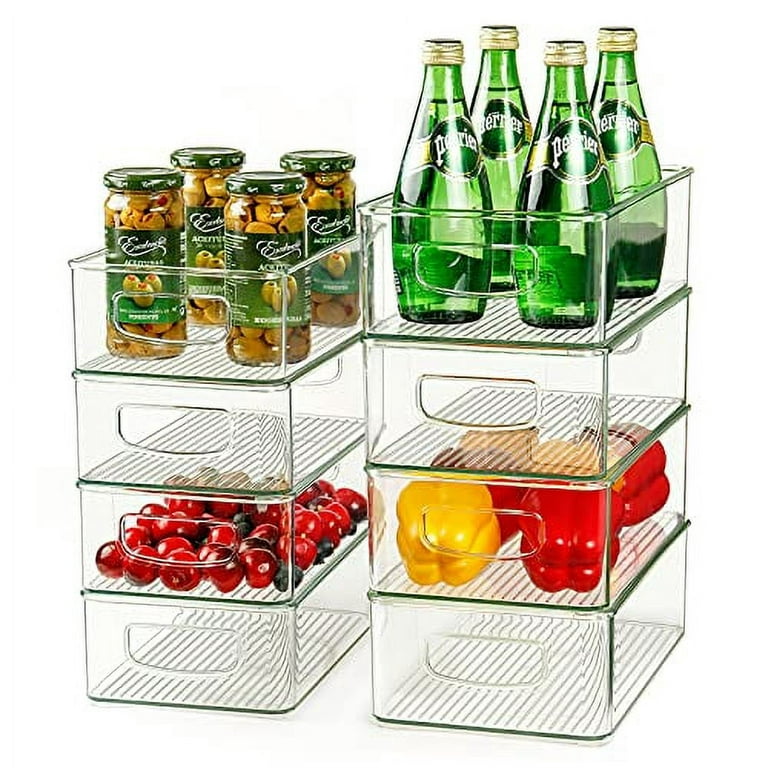 Set Of 8 Refrigerator Organizer Bins - 4 Large and 4 Medium Stackable  Plastic Clear Food Storage Bin with Handles for Pantry, Freezer, Fridge