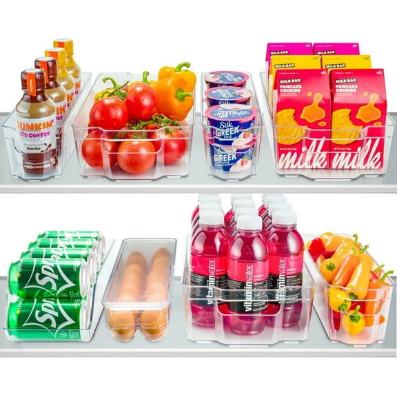 Set Of 8 Refrigerator Pantry Organizer Bins - Clear Food Storage Baskets for Kitchen, Countertops, Cabinets, Fridge, Freezer, Bedrooms, Bathrooms - Stackable Plastic Household Storage Containers