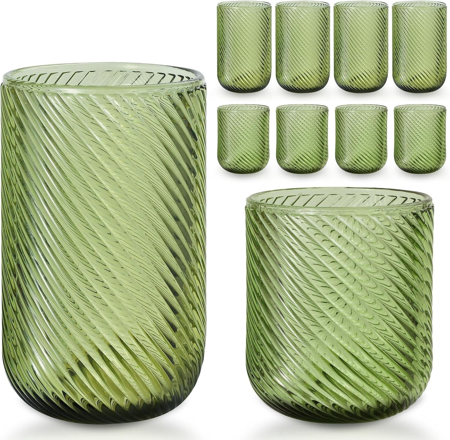 Juice Shop Layout Set of 8 Ribbed Glassware,4 Highball Glasses 14oz & 4 Rocks Drinking ...
