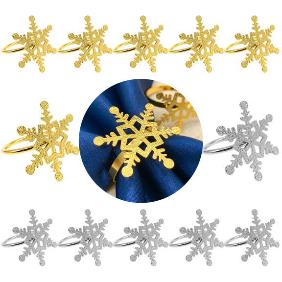 Set of 8 Sliver/Golden Snowflake Christmas Napkin Rings for Dinning Table Setting- Rustic Dinner Tables Setting Decoration for Wedding Receptions, Christmas, Thanksgiving Holiday Party Dinner Parties