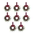 thumbnail image 1 of Set of 8 Small Christmas Kitchen Cabinet Wreaths with Ribbon, Artificial Pine Mini Wreaths with Red Bows and Berries for Windows, Doors, Hanging, Cabinet, Tabletop & Xmas Holiday Home Decor, 1 of 8