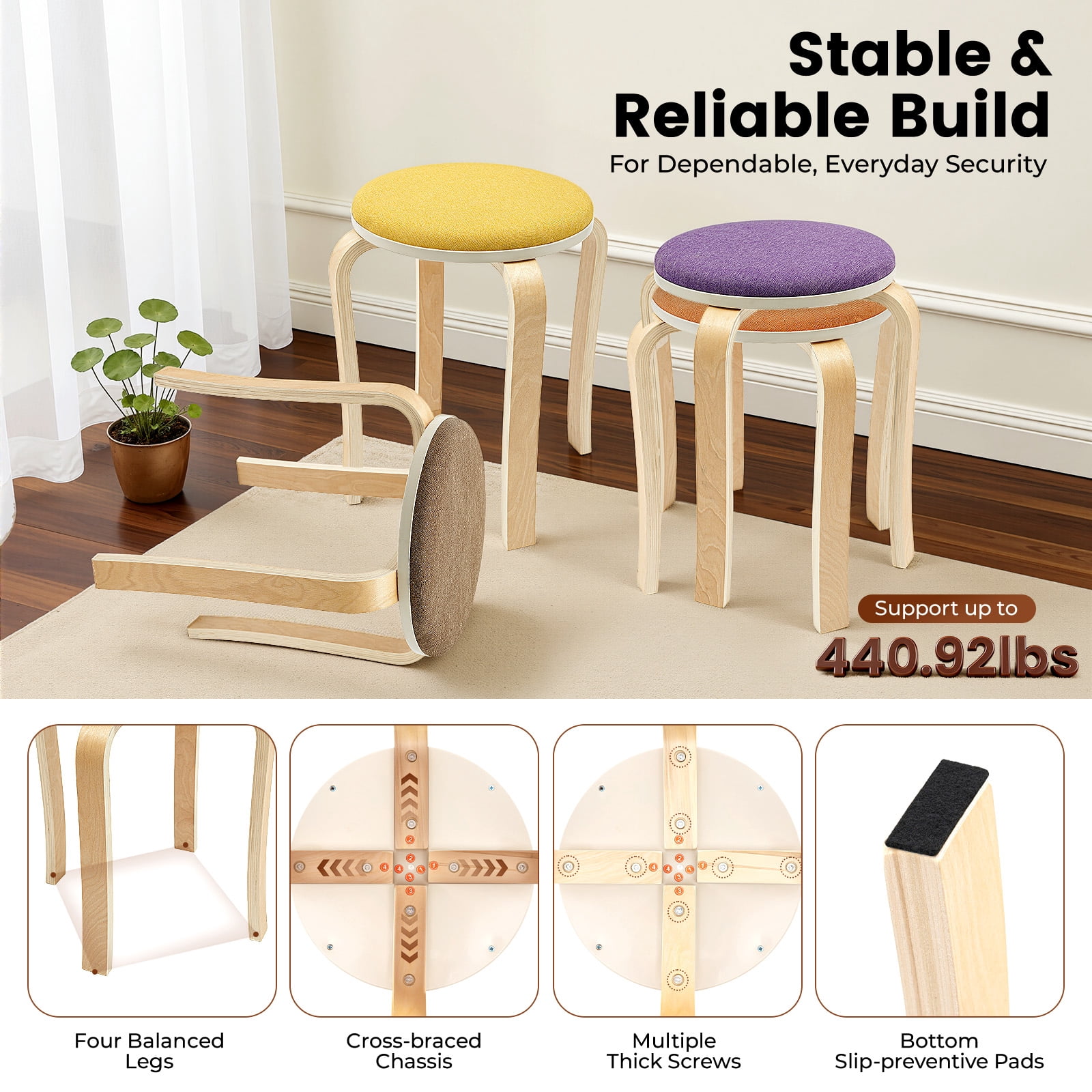 Dressing Rool Stool Set of 8 Stacking Stools, Upholstered Round Stool Counter Stools ...
