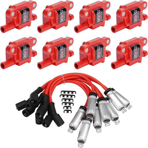 Set of 8 UF413 Square Ignition Coils and Spark Plug Wires for Chevy