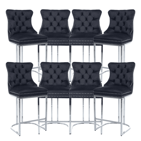 Set of 8 Upholstered Soft Backrest Cushions Chairs, 26" Counter Height Dining Chairs with Button Back Rivet Trim Dining Chair, for Living Room, Kitchen, Dining Room, Reading Room