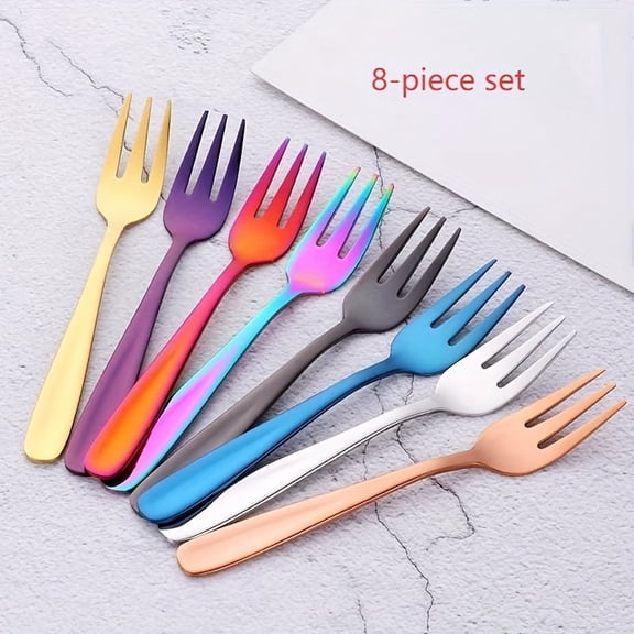 Set of 8 Vibrant Forks Made from Food-Safe 304 Stainless Steel, Measuring 14.2Cm/5.59In, Suitable for Home And Restaurant Use, Including Dessert, Cake, Snack, T