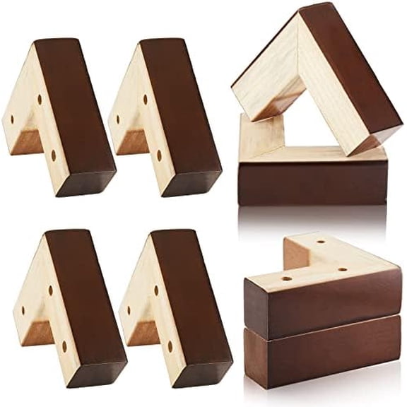 Set of 8 Wooden Bed Riser 1.8 Inch High Sofa Feet with Metal Screws and Rubber Pads l Shaped Furniture Legs Furniture Risers Couch Legs Replacement Sofa Feet Dresser Leg for Coffee Table Bed