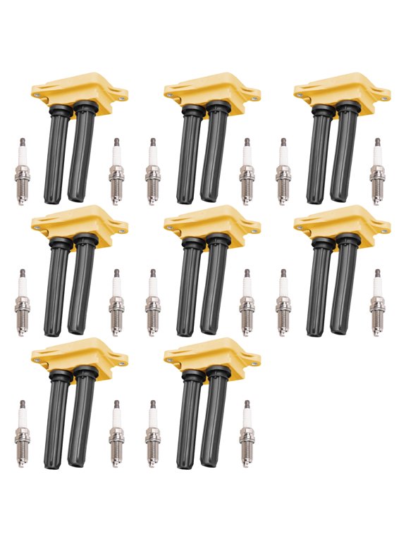 Set of 8 Yellow ISA Ignition Coils and 16 Iridium Spark Plugs Compatible with 2006-2009 Dodge Ram 1500 2500 3500 Truck V8 5.7L 2006-2015 Jeep Grand Cherokee V8 5.7L Replacement for UF504