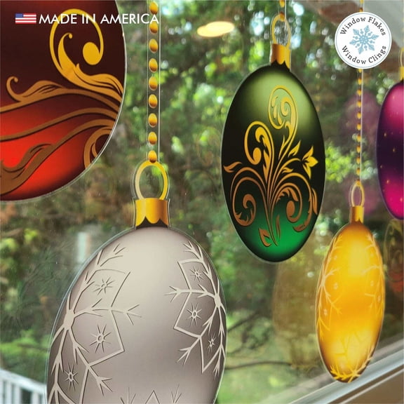 Window Flakes 6-Inch Hanging Christmas Ornament Window Cling Decals, 16-Piece Set