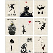 Set of 9 Banksy Wall Art Print Unframed Panda Banksy Canvas Pictures Graffiti Street Wall Art Banksy Posters Inspirational Quotes Street Pop Art Wall Poster 8x10 for Bedroom Living Room