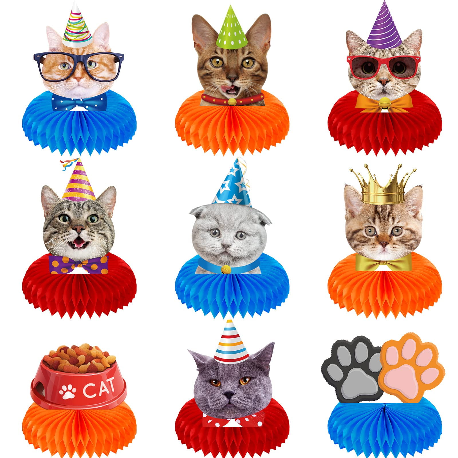 Set of 9 Cat Themed Centerpieces Cat Birthday Decorations