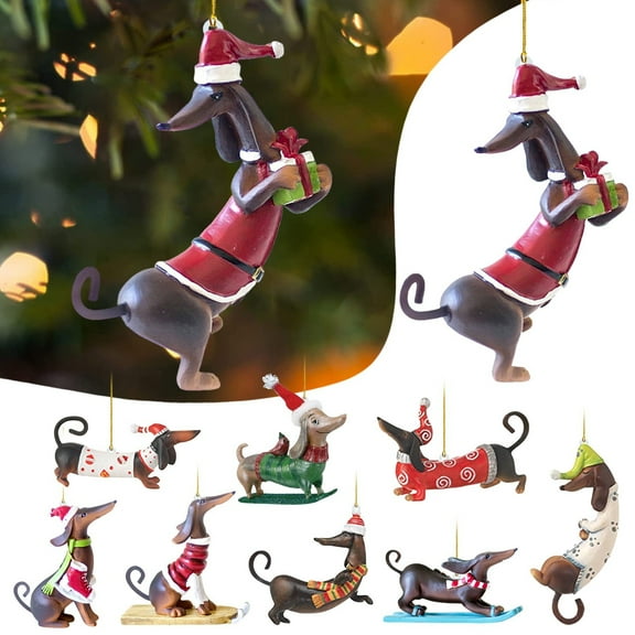 Set of 9 Christmas Dachshund Dog Tree Decorations,Funny Dog Christmas Tree Ornament,2D Flat Acrylic Pendants Decor Gift for Holiday Car Rearview Mirror Backpacks Dog Lovers (8cm/3.15In)