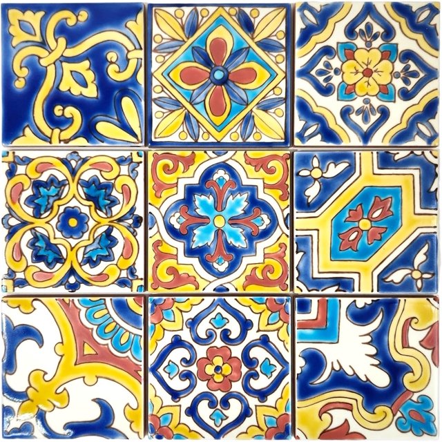 Set of 9 Decorative Ceramic Tiles Hand Painted Indoor & Outdoor