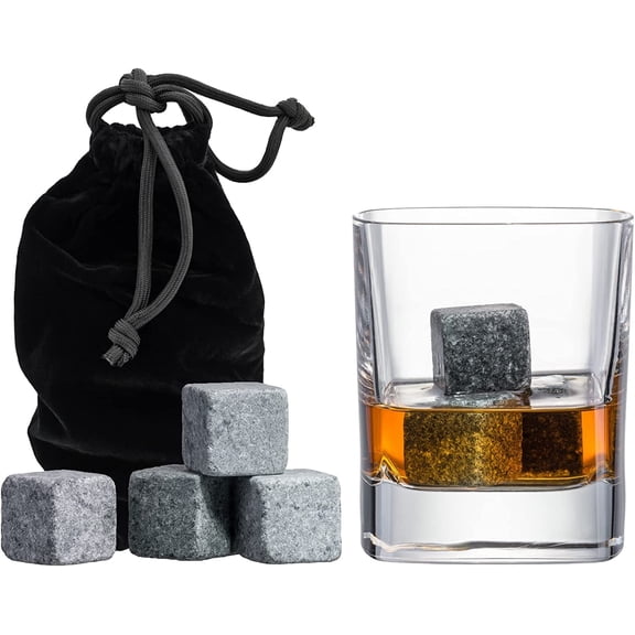 Set of 9 Grey Beverage Chilling Stones [Chill Rocks] Whiskey Stones for Whiskey and Other Beverages - in Gift Box with Velvet Carrying Pouch - Made of 100% Pure Soapstone - by