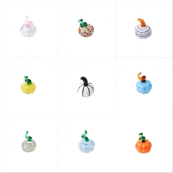 Set of 9 Hand-Blown Glass Pumpkin Figurines - Mini Fall Decorations for Halloween & Thanksgiving, Elegant Table Centerpiece for Harvest Home Decor
