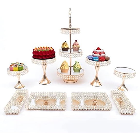 Set of 9 Pieces Metal Cake Stands, Round Cake Stand, Square Candy Fruite Display, Plate Cupcake Serving Tower, for Wedding, Brithday Party, Celebration, Home Decoration$$Home Decor, Kitchen, & Other