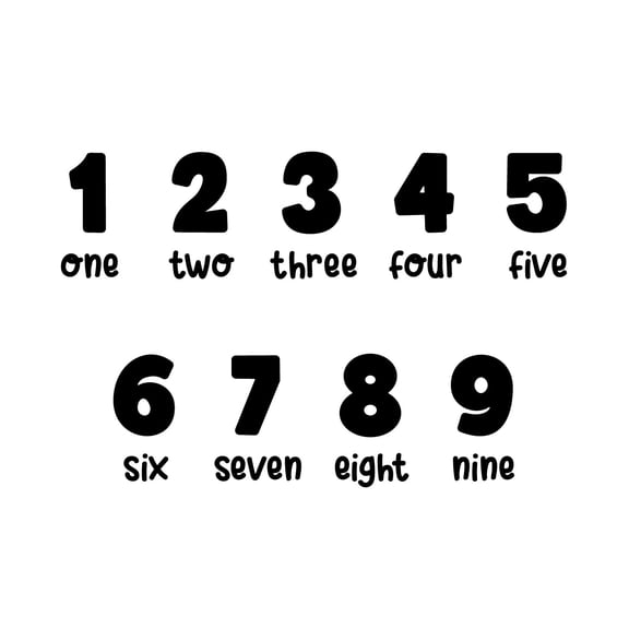 Set Of 9 Vinyl Wall Art Decal - Number Names - From 1.5" x 3.5" Each - Trendy Educational Back to School Design Sticker For Classroom Kids Room Home Kindergarten Preschool Decor