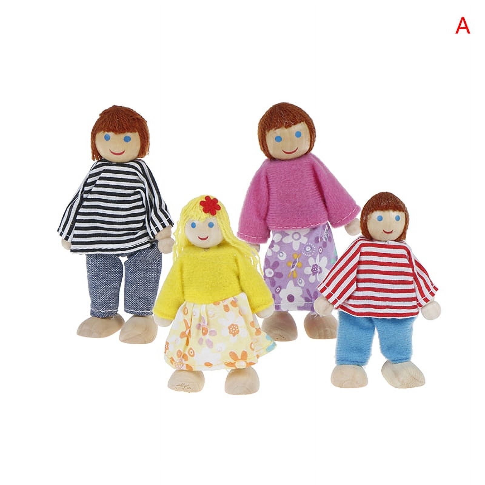 (Set A) Dollhouse family dolls small wooden toy set figures dressed ...