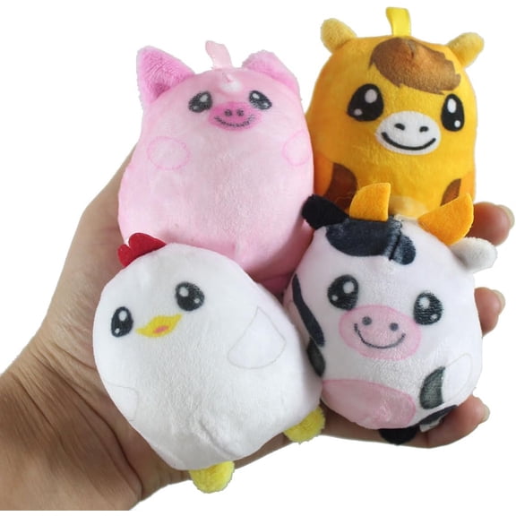 Set of ALL 4 Plush Farm Animal Sugar Ball - Thick Glue/Gel Stretch Ball - Molasses Syrup Ultra Squishy and Moldable Slow Rise Relaxing Sensory Fidget Stress Toy