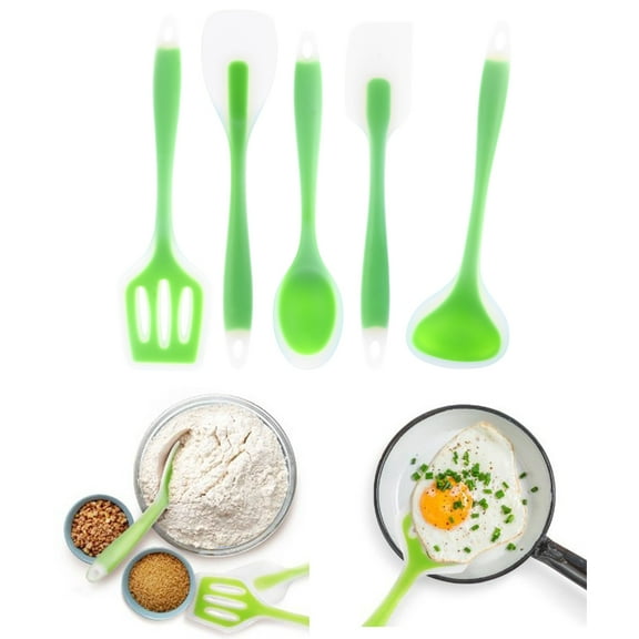Tineasur 5-Piece Silicone Kitchen Utensil Set with Ergonomic Green Handles, Non-Stick Cooking Tools for Easy and Prep