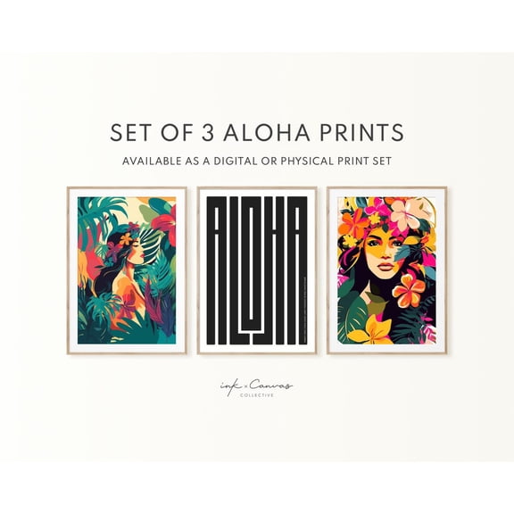Set Aloha Hawaii Posters Maximalist Wall Art Hawaii Floral Art Bundle Aloha Vibes Poster Modern Eclectic Poster Hawaiian Decor, Poster Only