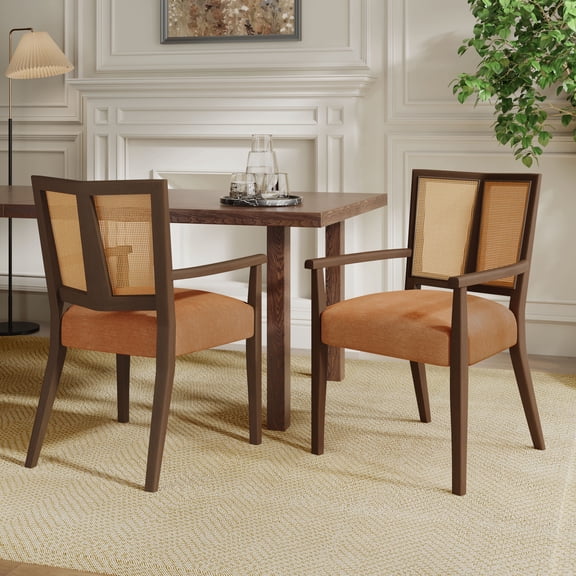Set Arm Dining Chair with Set of 2 Walnut Iron, Dining Room