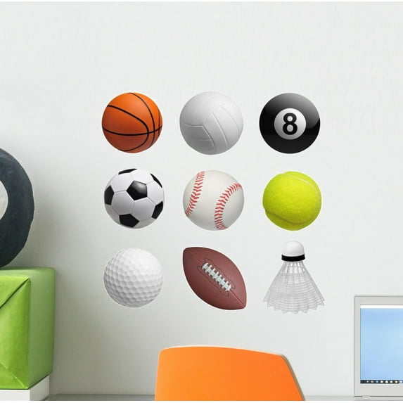 Set Balls Sports Wall Decal Sticker Set Wallmonkeys Individual Peel and Stick Graphics on a (12 in W x 12 in H) Sticker Sheet WM502998