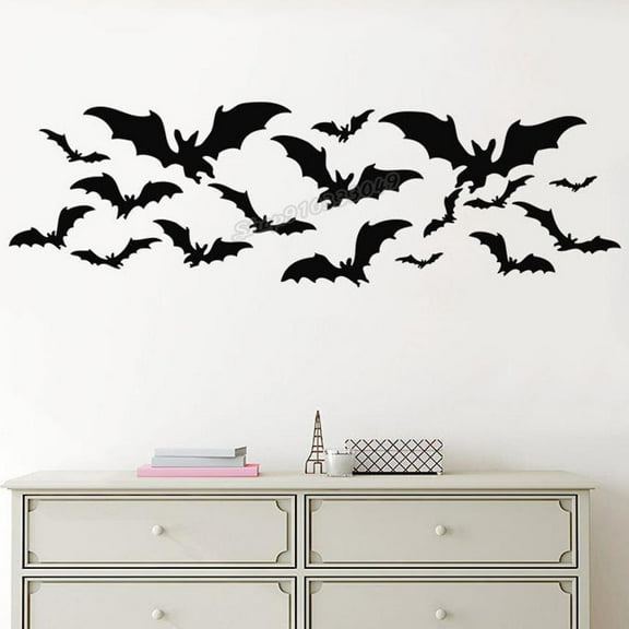 Set Bats Halloween Wall Decals Halloween Scary Black Bats Vinyl Wall Sticker Home Window Decorations Poster Bats Stickers 186x57cm