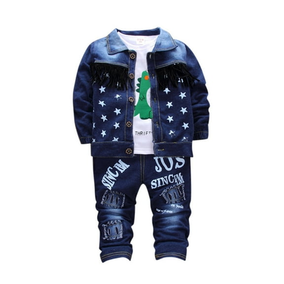 Set For Boys 2 Pieces Outfits Baby Star Printed Denim Coat Round Neck Short Sleeve Tops Tapered Loose Pants Set For Boys - Toddler & Little Boys Outfits 6-12 M