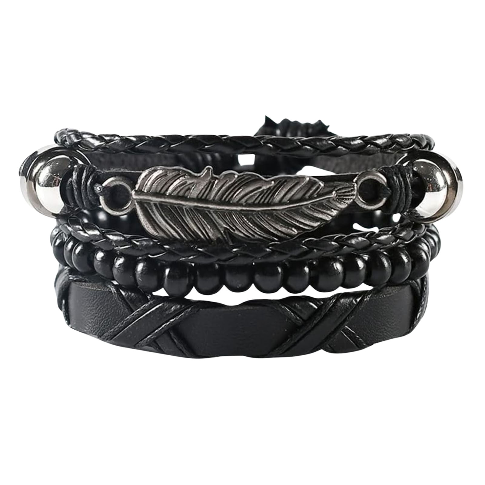 VTG Leather Braid Wrap Set 4Pcs/ Set Braided Wrap Leather Bracelets for Men Vintage  main image 2