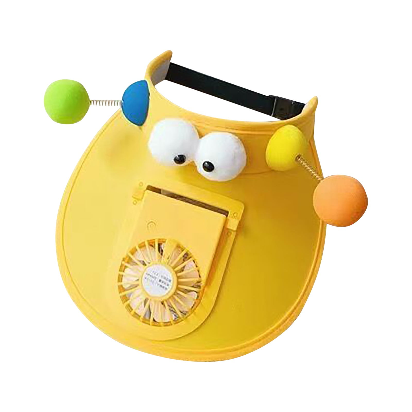 Set Cute Eye Wide Brim Visor Cap With Rechargeable Fan Sun Adjustable