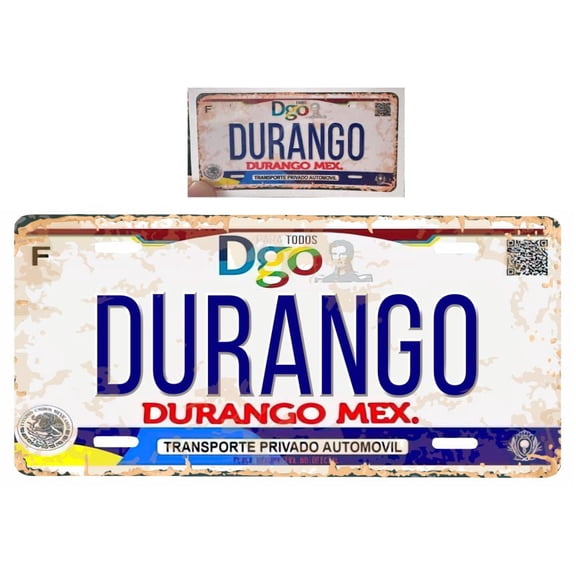 Set Durango Mexico - Aluminum Novelty Vanity Plate Placa Sign 6" x 12" with Sticker Decal 2" x 4" Souvenir, Decorative, Tourist Gift