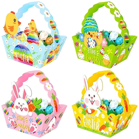 A Set of Easter Cartoon Cute Animals Chick Rabbit Candy Chocolate Gift Box, Small Easter Baskets, Happy Easter Treat Gift Boxes with Cute Bunny Click Stickers for Easter Egg Hunt Party