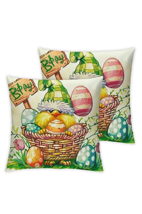 /Set Easter Pillow Covers inch Watercolor Happy Easter Throw Pillow Covers Buffalo Plaid Gnome Bunny Flower Eggs Cushion Pillow Cases for Spring Easter Home Office Couch Bed Decoration