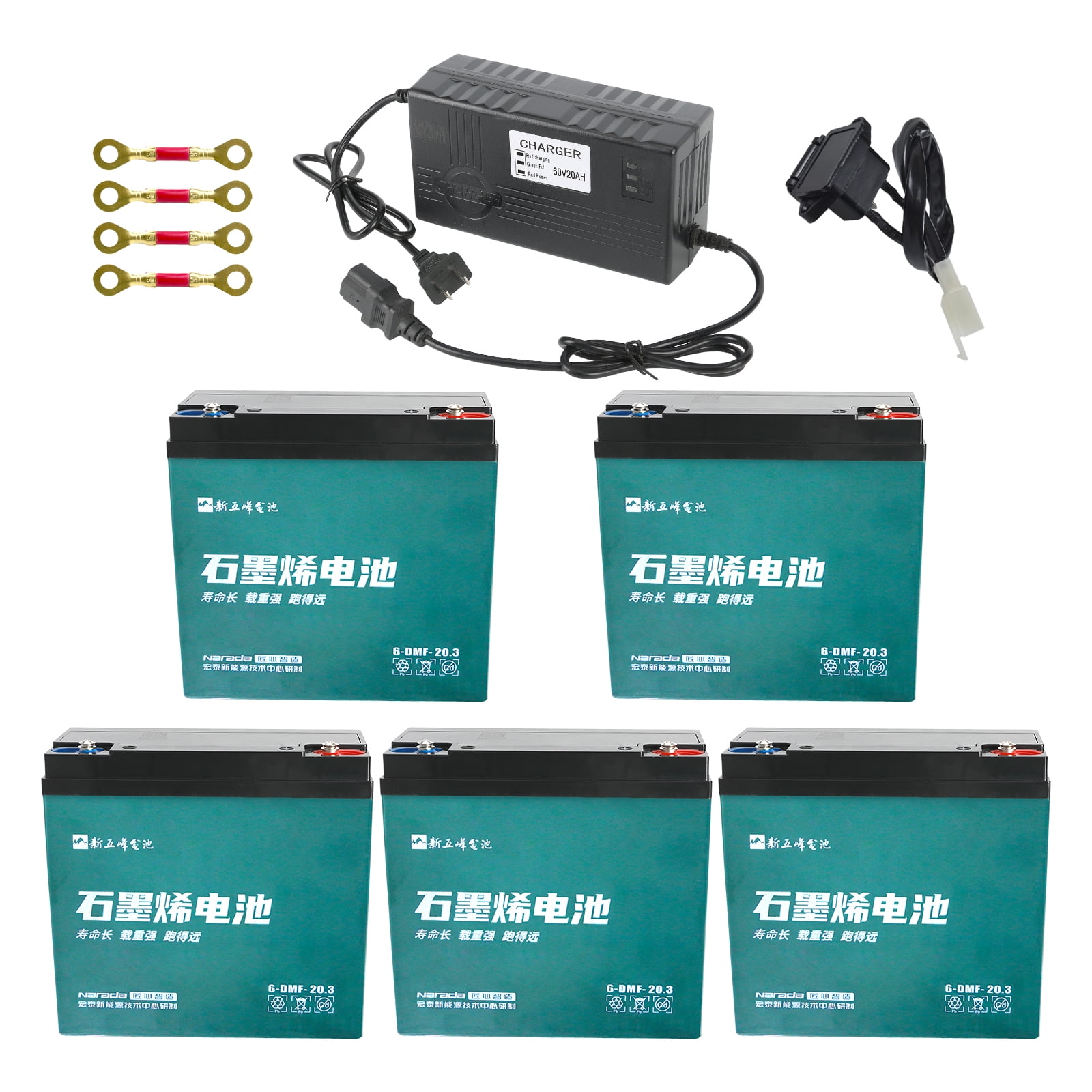 Set of Five 12V 20Ah 6-DMF-20 Sealed Lead Acid Battery with 60V Battery Ch for Motorcycle Electric Go Kart Electric Bicycle Tricycle 4 Wheelers ATV Quad Trikes Mobility Scooter