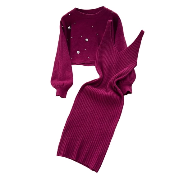 Set For Women Fashion Knitted Dress Two Piece Suit Pullover Top And Dress Bodycon 2 Piece Set Jumper Midi Dress Knitted Dress Set