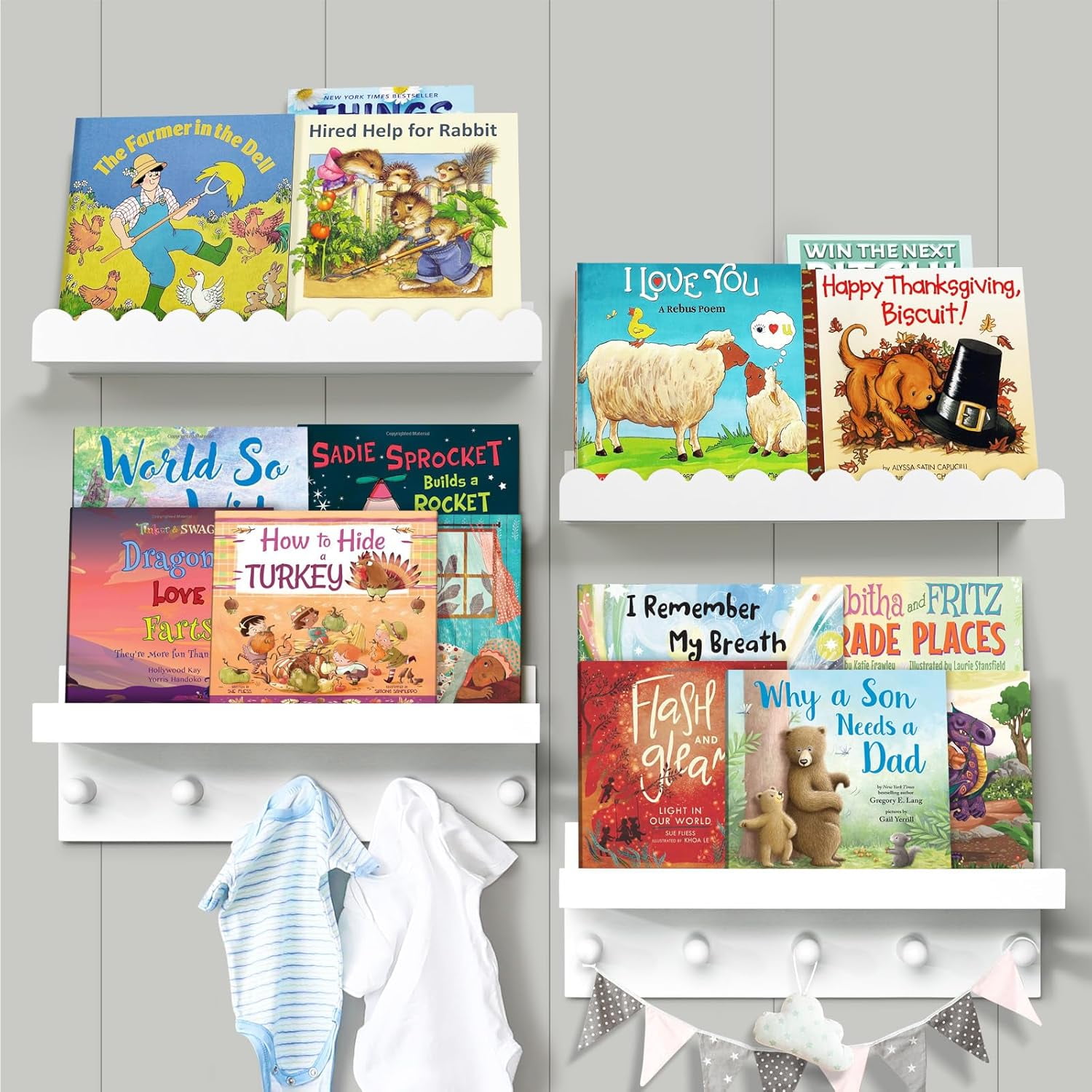 Set of Four Floating Book Shelves for Wall, Nursery Book Shelf for Kids ...