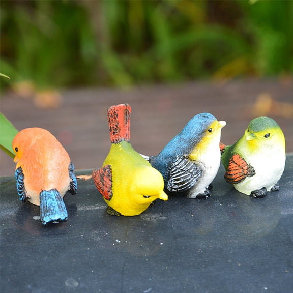 A Set of Four Mini Resin Bird Sculpture Outdoor Statues,for Planter Pot Terrarium Fish Tank Edge Bonsai Crafts Decor Fairy Garden Accessories,Multicolor