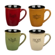 Set of Four Rustic Stoneware Coffee/Tea Mugs w/Bible Verses Sage Green, Ivory, Paprika Red, Pumpkin Orange Inspirational Coffee/Tea Cup for Men and Women