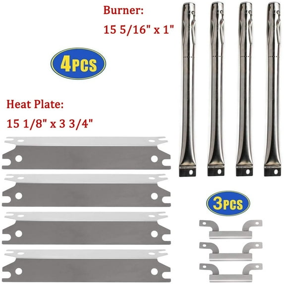 Set of Four Stainless Steel Heat Plates, Four Tube Burners and Three Crossover Channels for Brinkmann 810-2410-S, 810-2411-F, 810-2411-S, 810-3885-F, 810-3885-S, 810-4238-0, 810-9490-0