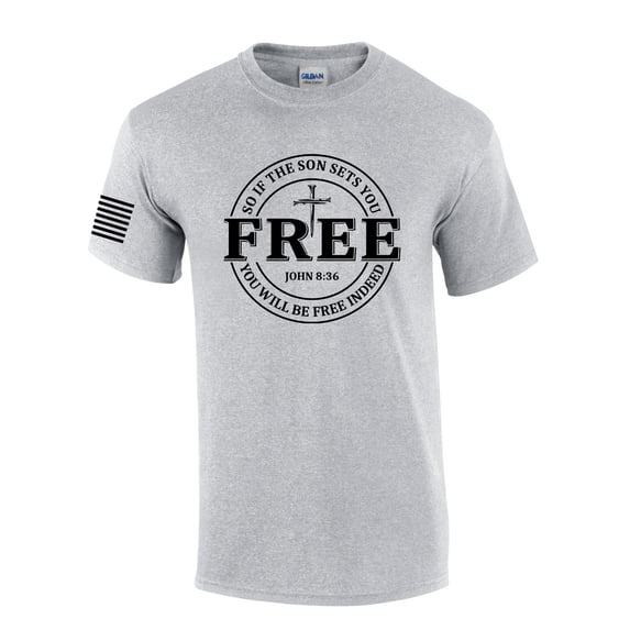 Set Free John 8:36 Nail Cross Redeemed Mens Christian Short Sleeve T-Shirt Graphic Tee-Sports Grey-medium