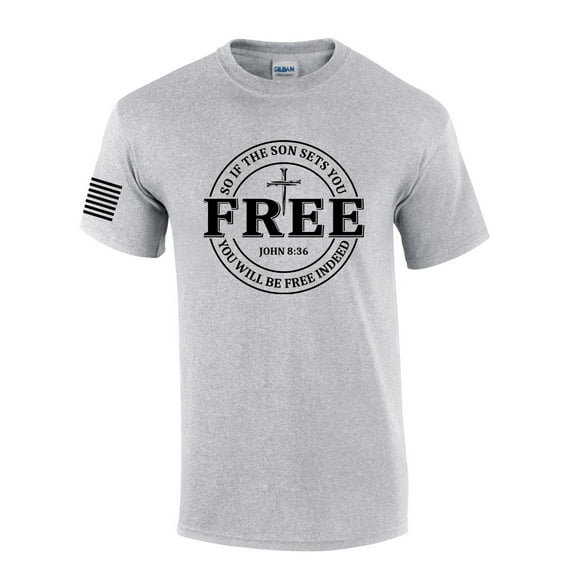 Set Free John 8:36 Nail Cross Redeemed Mens Christian Short Sleeve T-Shirt Graphic Tee-Sports Grey-xxxl