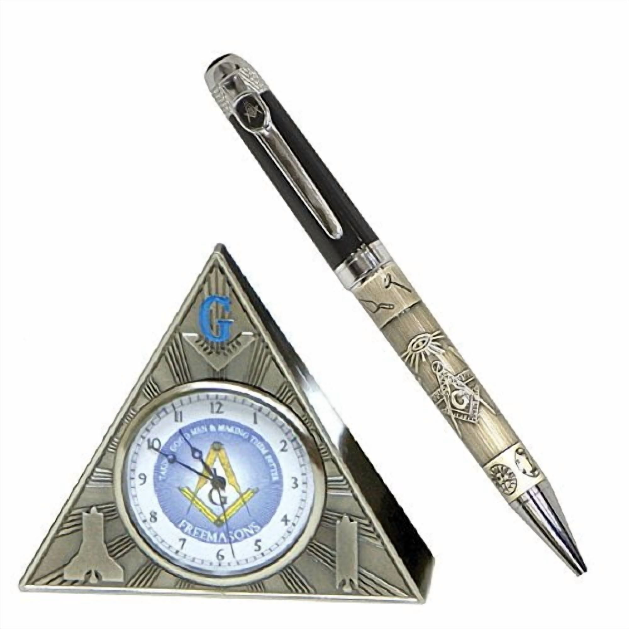 (Set) Freemason Triangle Desk Clock And Ballpoint Pen With Masonic ...