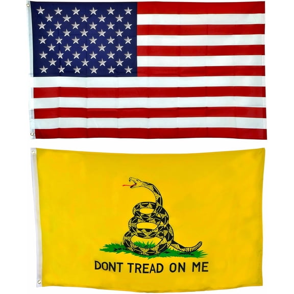 Set of Gadsden Flag - Don't tread on , with 3x5 Arican Flag, For Outdoor and Indoor, Allegiance to , Garden Banner Made Heavy Duty, Bandera De Estados Unidos