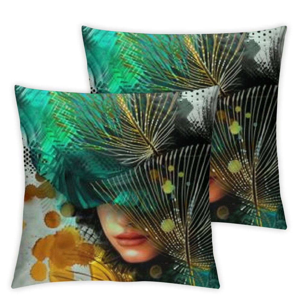 Set Ginkgo Leaf Throw Pillow Covers Fall Gold Turquoise Leaves Teal Plants Minimalist Outdoor